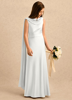 Azazie Sanah Girls Formal Robe Demoiselle D'honneur Fillette Robe Trapèze en Satin extensible Plissée Blanc image1