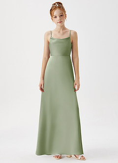 Azazie Shale Junior Dusty Sage A-Line Stretch Satin Dress image6