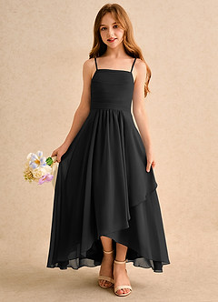 Azazie Twilight Dance Girls Formal Flower Girl Dresses Black A-Line Pleated Chiffon Dress image4