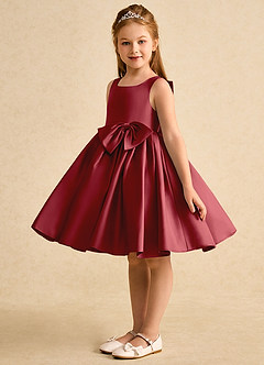 Azazie Jessie Flower Girl Dresses Pomegranate A-Line Bow Matte Satin Dress image6