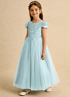 Azazie Puff vestidos de niña de las flores Vestido de Neblina de Tul de Corte Princesa con Encaje image2