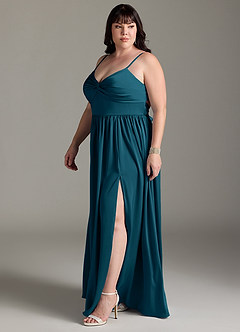 Azazie Zeya Robes de demoiselle d'honneur Robe Trapèze en Satin extensible Plissée Bleu Encre image13