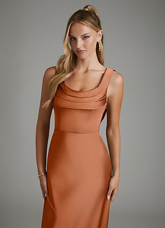 Azazie Elena Bridesmaid Dresses Copper Mermaid Pleated Stretch Satin Dress image3