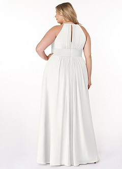 Azazie Bonnie Bridesmaid Dresses White A-Line Keyhole Ruched Chiffon Dress image7
