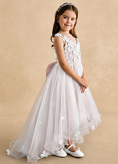 Azazie Celia vestidos de niña de las flores Vestido Rosa Rubor de Tul de Corte en A con Encaje image3