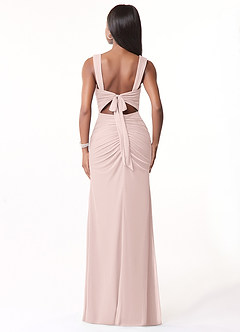 Azazie Jesaphine Bridesmaid Dresses Blushing Pink Sheath Ruched Mesh Dress image2