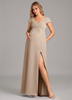 Azazie Allessia Maternity Bridesmaid Dresses A-Line Pleated Chiffon Floor-Length Dress image1