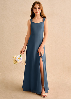 Azazie Makani Girls Formal Blumenmädchenkleider A-Linie Herzausschnitt Chiffon Kleid Neptunblau image3
