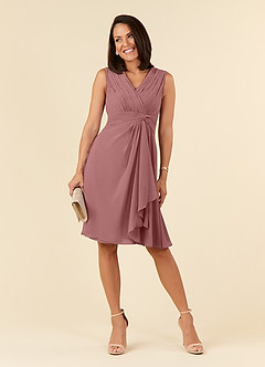 Azazie Theron Mother of the Bride Dresses Desert Rose A-Line V-Neck Pleated Chiffon Dress image1