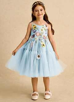 Azazie Osea Robe Demoiselle D'honneur Fillette Robe Princesse en Tulle Plissée Bleu Ciel image6