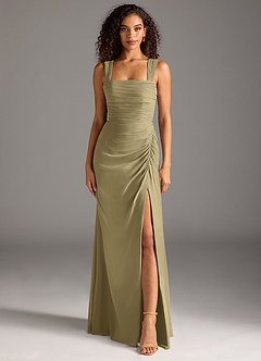 Azazie Jesaphine Bridesmaid Dresses Moss Green Sheath Bow Chiffon Dress image5