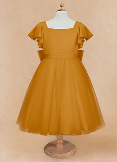 Azazie Kaeya Flower Girl Dresses Butterscotch A-Line Bow Tulle Dress image5