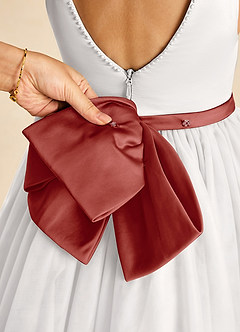Azazie Seline Flower Girl Dresses Ivory Terracotta A-Line Bow Tulle Dress image3