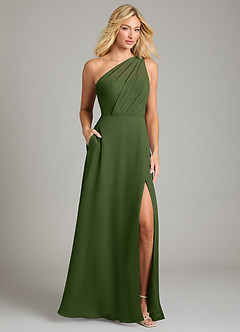 Azazie Phaedra Bridesmaid Dresses Olive A-Line One Shoulder Chiffon Dress image9