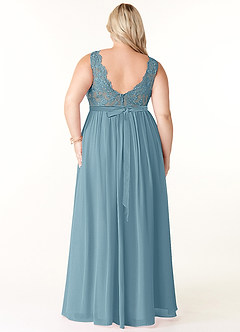 Azazie Elly Bridesmaid Dresses Moody Blue A-Line Lace Scoop Neck Chiffon Dress image10