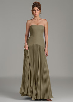 Azazie Yuliana Vestidos de damas de honor Vestido de Verde Sauce de Gasa de Línea A con Sin tirantes image6