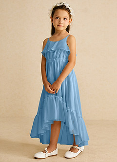 Azazie Karmen Flower Girl Dresses Steel Blue A-Line Ruched Chiffon Dress image2