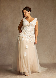 Azazie Bess Wedding Dresses Diamond White Champagne Sheath Sequins Tulle Dress image10