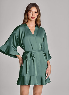 front Matching Color 2-Piece Ruffle Satin Robe and Slip Set