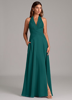 Azazie Elizabeth Bridesmaid Dresses Peacock A-Line Pleated Chiffon Dress image3