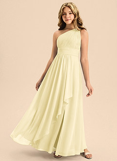 Azazie Skye Junior Abito A-Line in Chiffon Plissettato Sorbetto Al Limone image1