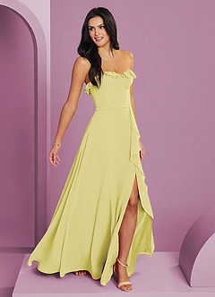 Barbie ♥ Azazie Robes de demoiselle d'honneur Robe Trapèze en Mousseline de soie Encolure en Forme de Cœur Sorbet Citron image4