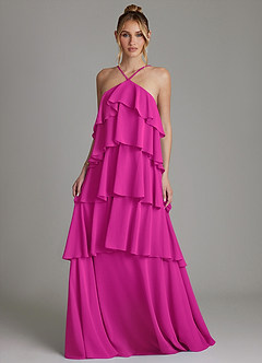 Azazie Deena Bridesmaid Dresses Fuchsia A-Line Ruched Chiffon Dress image4