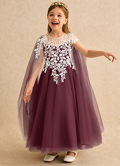Azazie Dandelion Flower Girl Dresses Cabernet Ball-Gown Lace Dress image1