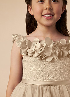 Azazie Demetra Flower Girl Dresses Champagne A-Line Lace Tulle Dress image3
