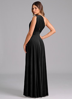 Azazie Charlize At-home Try On Dresses Black A-Line One Shoulder Velvet Dress image2