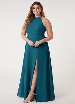Azazie Clarice Bridesmaid Dresses Ink Blue A-Line Halter Chiffon Dress image11