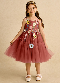 Azazie Osea Blumenmädchenkleider Ballkleid Plissee Tüll Kleid Terrakotta image6