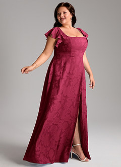 Azazie Bondi Robes de demoiselle d'honneur Robe Trapèze en Blumen-Burnout Fente Latérale Bourgogne image9