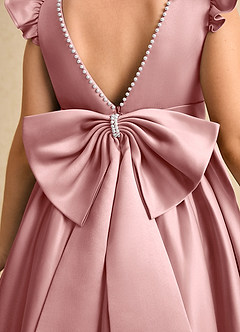 Azazie Dumpling Blumenmädchenkleider A-Linie Schleifen Matte Satin Kleid Altrosa image6