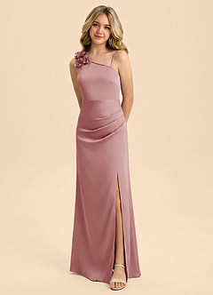 Azazie Remi Junior Dusty Rose Sheath Side Slit Stretch Satin Dress image1