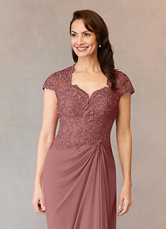 Azazie Junie Mère de la mariée Robes Robe Trapèze en Mousseline de soie Dentelle Rose Du Désert image9