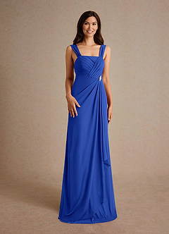 Azazie Clinton vestidos de madre de la novia Vestido de Azul Real de Malla de Corte En A con Plisado image7