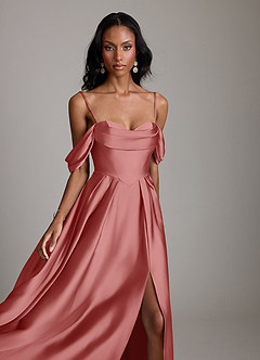Azazie Loisa Abiti da Damigella Abito A-Line in Raso Elasticizzato a Spalla Scoperta Rosa Antica image3