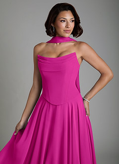 Azazie Ira Vestidos de damas de honor Vestido Fucsia de Gasa de Línea A con Corsé image7