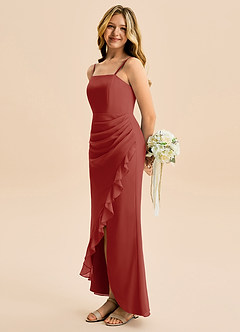 Azazie Buzzy Junior Terracotta Sheath Pleated Chiffon Dress image1