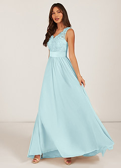 Azazie Gertrude Bridesmaid Dresses Sea Glass A-Line Lace Chiffon Dress image3