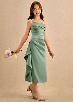 Azazie Canna Girls Formal Flower Girl Klänningar Klä A-Line i Stretch Satin Plisserad image3