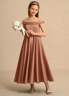 Azazie Teeny Junior Formal Flower Girl Klänningar Klä A-Line i Matt satäng Plisserad image4