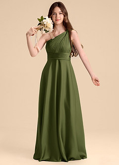 Azazie Charlize Junior Robe Trapèze en Satin extensible Plissée Olive image6