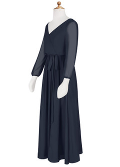 Azazie Angelica Junior Dark Navy A-Line Pleated Chiffon Dress image10