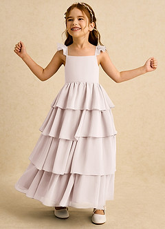 Azazie Boba vestidos de niña de las flores Vestido de Pétalo De Rosa de Gasa de Corte En A con Escote Cuadrado image3