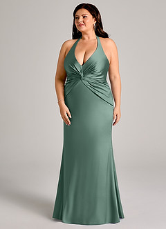 Azazie Valerie Suknie dla druhen Syrena Pofałdowany Satyna elastyczna Do ziemi Sukienka image11