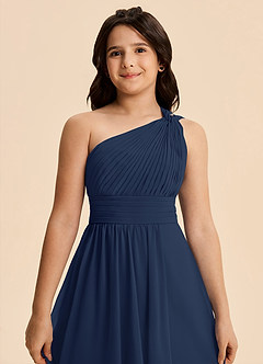 Azazie Skye Junior Vestido de Azul Marino Oscuro de Gasa de Corte en A con Plisado image6