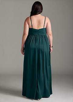 Azazie Alia Bridesmaid Dresses Pine A-Line Pleated Stretch Satin Dress image9