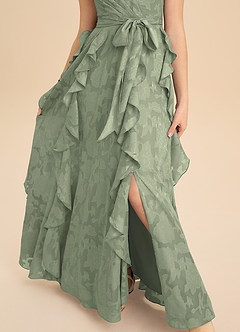 Azazie Peyton Junior A-Linie Plissee Blumen-Burnout Kleid Agave image8